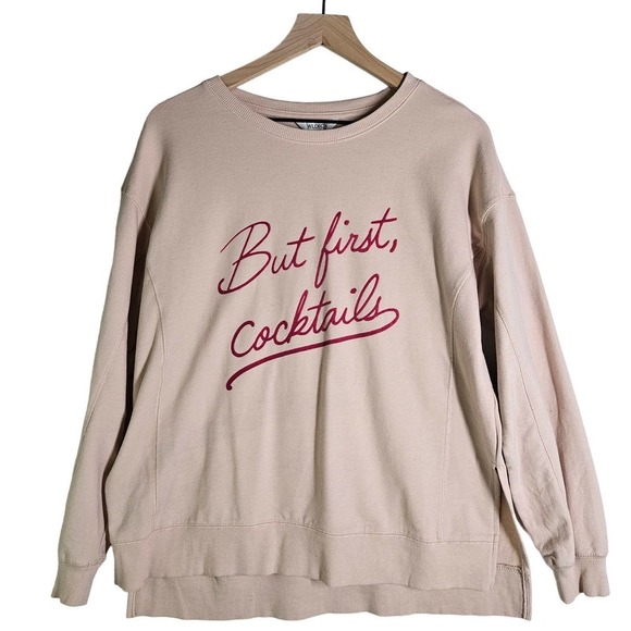 Wildfox But First Cocktails Sweatshirt M Pale Pink Pullover - Picture 1 of 8